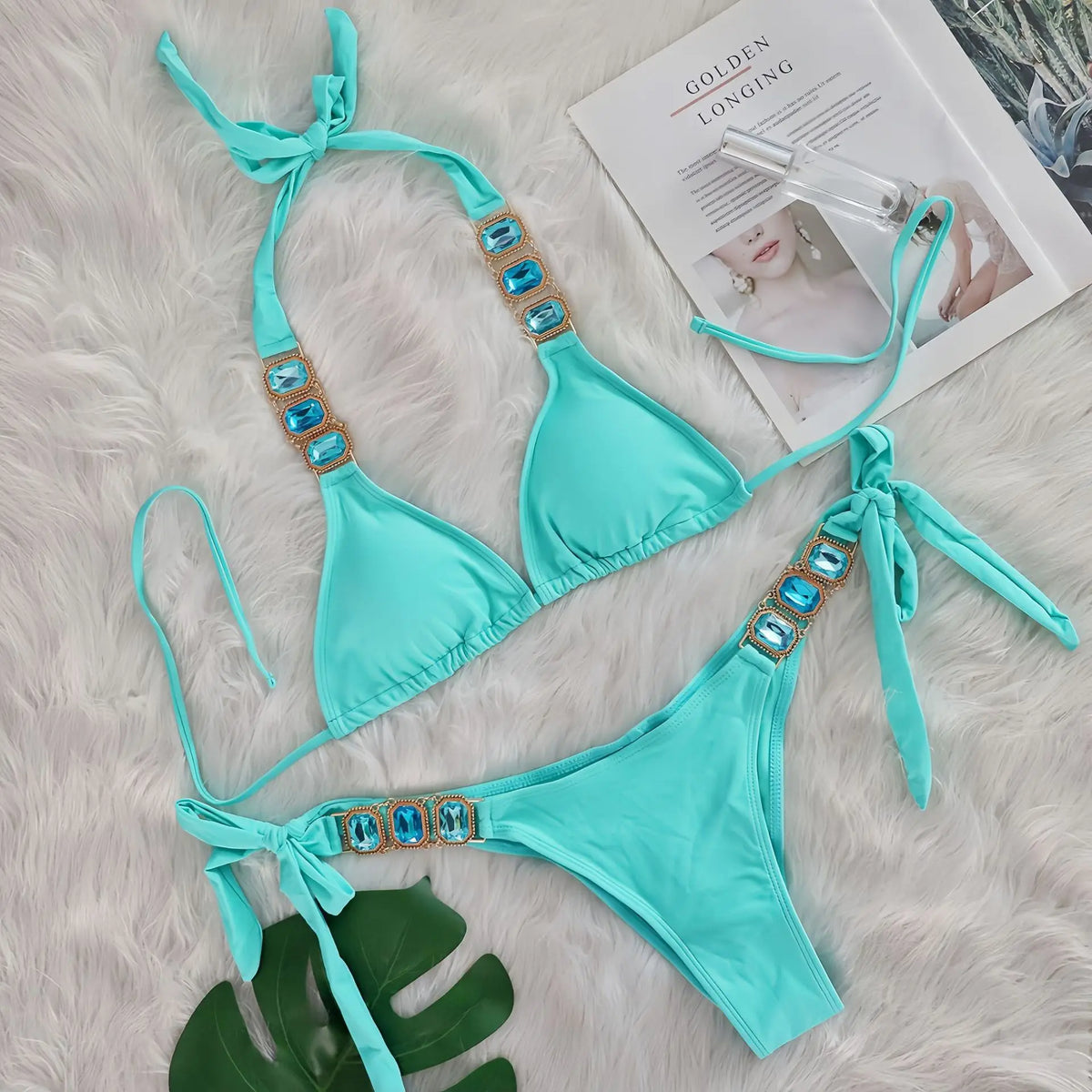 2025 Costume da bagno da donna in 2 pezzi con stringhe di strass e bikini sexy da spiaggia