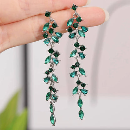 2 orecchini a forma di foglia di diamante con nappa lunga alla moda e di fascia alta per accessori per abiti da banchetto da donna
