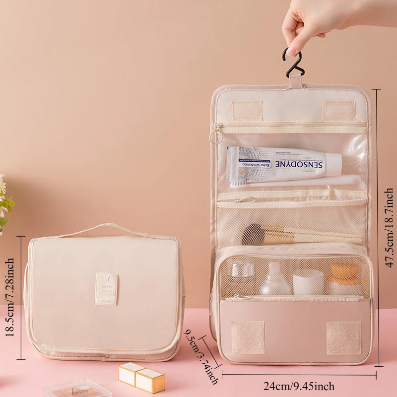 Borsa da Toilette Portatile con Gancio, Multifunzionale, Impermeabile, Resistente all'Usura, Multi-Strato, Grande Capacità, per Trucchi
