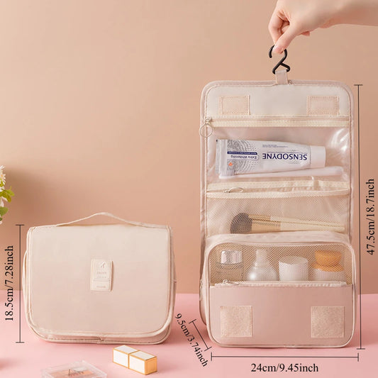 Borsa da Toilette Portatile con Gancio, Multifunzionale, Impermeabile, Resistente all'Usura, Multi-Strato, Grande Capacità, per Trucchi