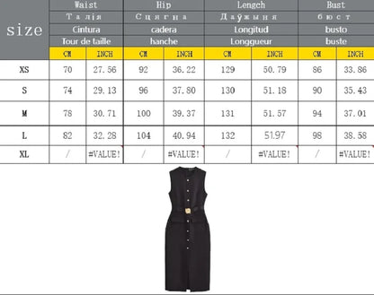MUJER 2025 Abiti da donna Abiti lunghi da ufficio neri per le donne Abito longuette senza maniche primaverile Donna Cintura con bottoni Abito da donna Gilet