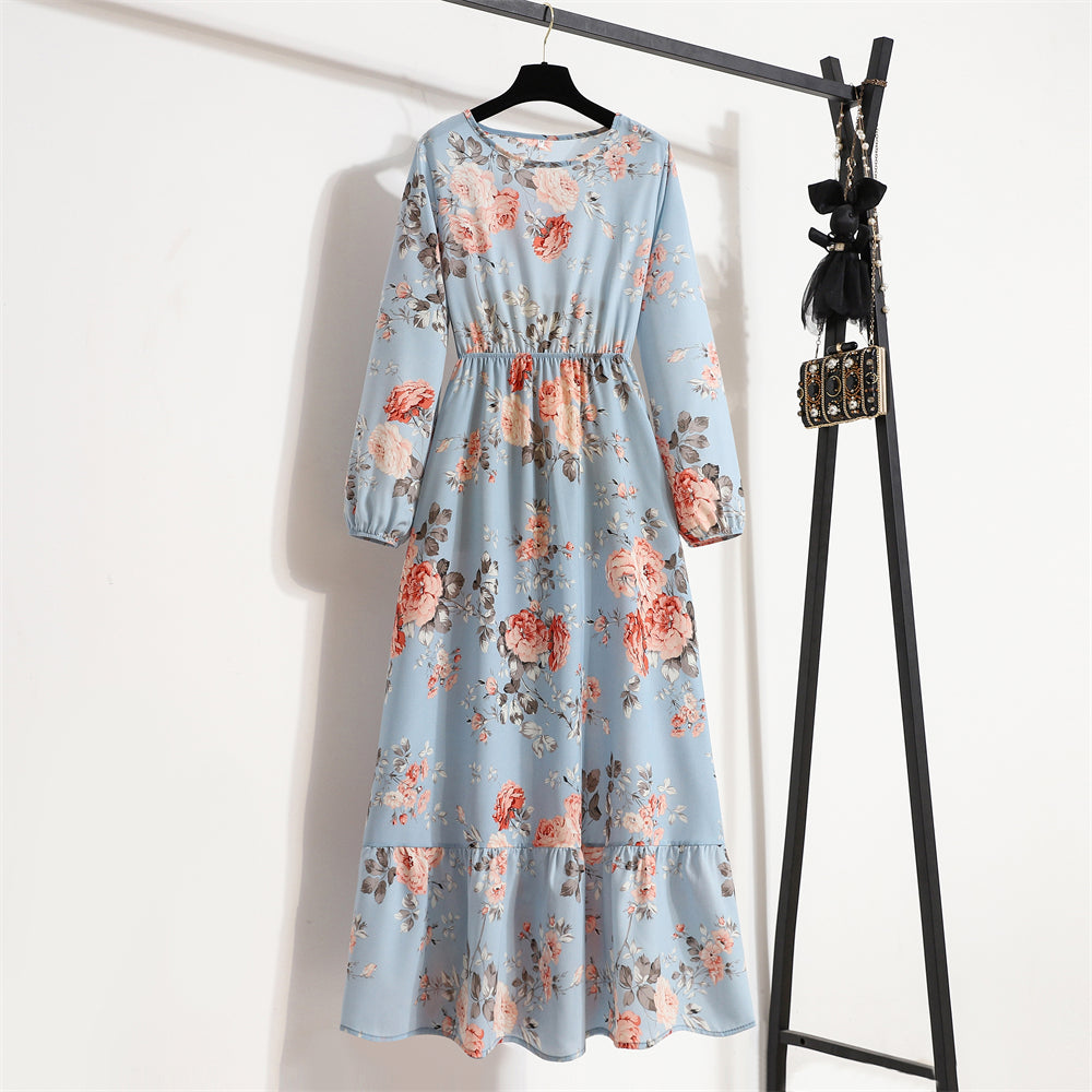 Maxi abiti da donna Sping autunno bohémien Casual manica intera vita alta spiaggia donna abiti in Chiffon abito lungo floreale vestido