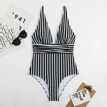 Trendy Swimsuit One Piece Strips Swimwear Female Push  Bathers Bathing Suits Beachwear Swim Clothing Bathingsuit