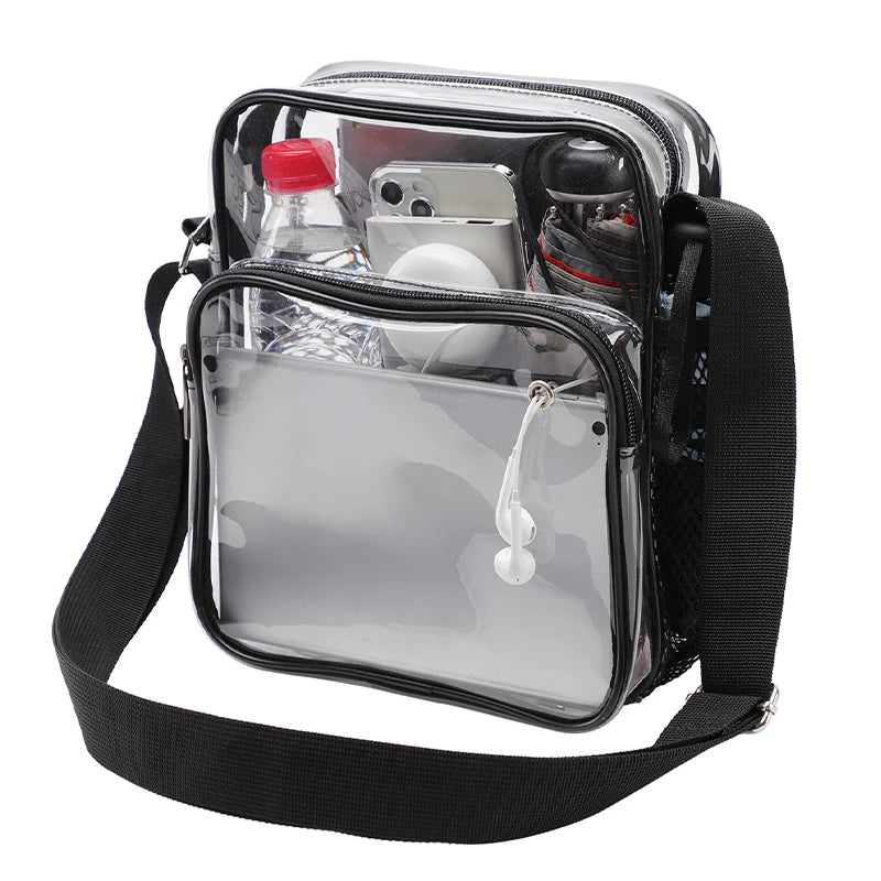 TINYAT Borse da donna in PVC trasparente impermeabile con cinturino in rete leggera Metti per cuffie perse Jack Ombrello per cellulare iPad da 9,7 pollici
