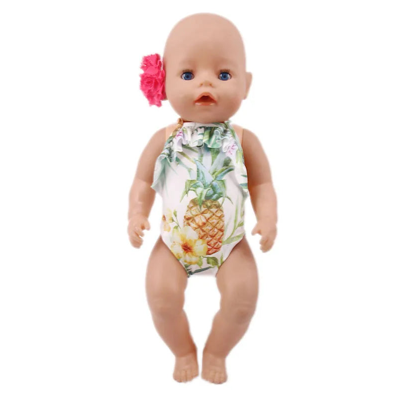 Costume da bagno per bambini in diversi stili, grazioso costume intero per bambole da 43 cm, accessori per bambole americane da 18 pollici, regali giocattolo per ragazze