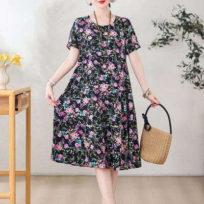 Nuovo Vestito Delle Donne di Estate Vestito Estivo 2024 Casual abito a maniche corte Abiti Femminili O-Collo Robe Abiti della Boemia di Grandi Dimensioni