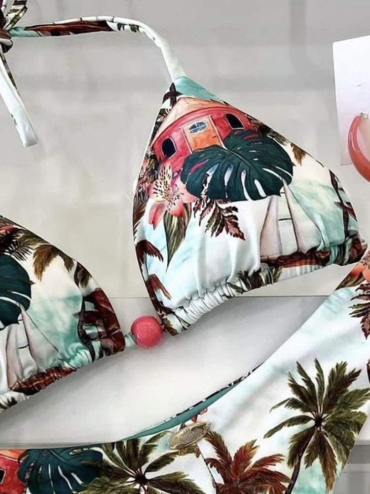 Brazilian Women's Swimsuit Swimwear Female Sexy Bikinis Set Push Up Swimming Bathing Suit Bohemian Women Swumsuit 2 Piece Sets
