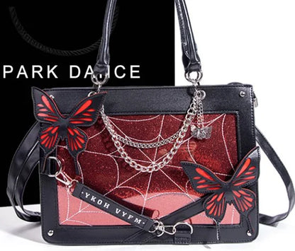 Sweet Y2k Lolita Butterfly Chain borse a tracolla Trendy Gothic Harajuku Ita Bag Japanese Chic Women borse trasparenti Crossbody