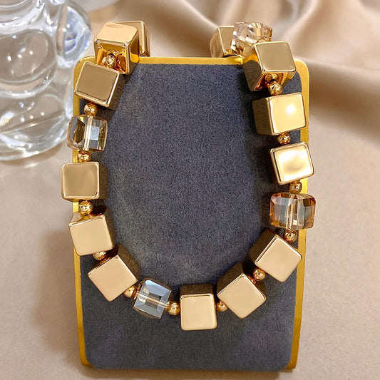 Parure de bijoux pour femmes nouveau design CCB couleur or géométrie cube carré chaîne épaisse collier bracelet bijoux de mode cadeau
