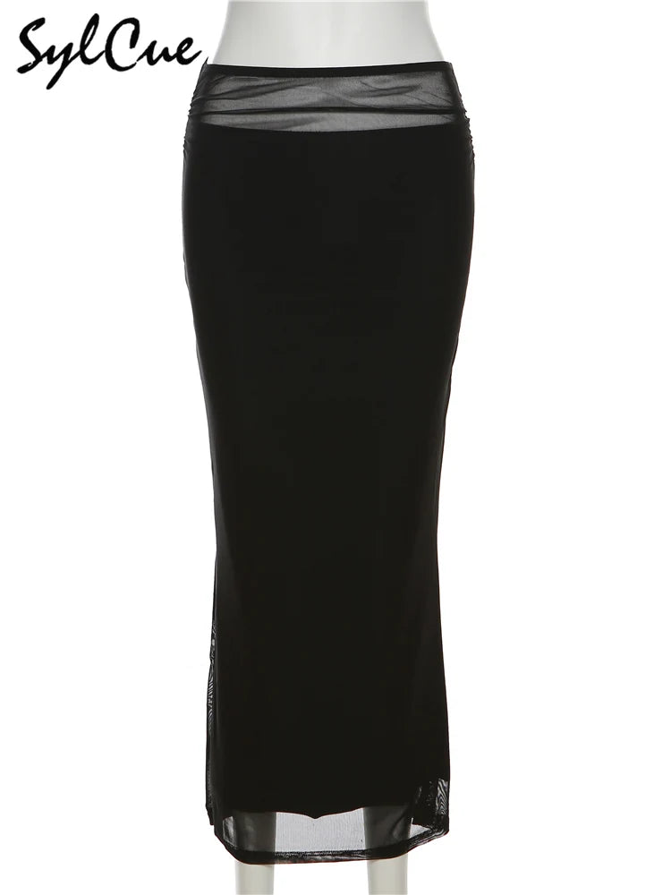 Sylcue Nero Semplice Tutto-fiammifero Casual Pendolari Estate Viaggi di Strada Fresco Gioventù Vitalità Stretto Sexy Gonna da Donna ad Alta Elasticità