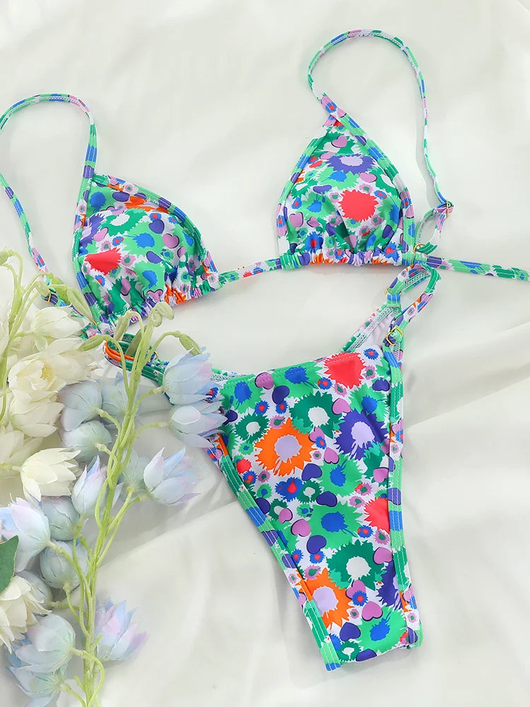 Print Bikinis Sexy Swimsuit Women Triangle Swimwear String Bikini Set Micro Thong Push Up Beachwear Summer Bathing Suits
