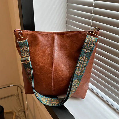 Borsa a tracolla larga con tracolla geometrica Borse a tracolla di grande capacità per donna, borsa da donna retrò in pelle PU per lo shopping e i viaggi