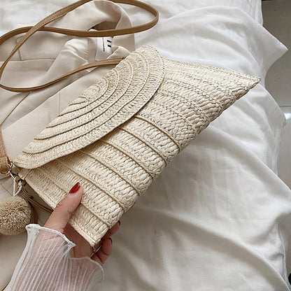 Pochette di paglia da spiaggia estiva borsa a tracolla con ciondolo a sfera carina per le donne borse a tracolla da viaggio borsa da donna borse Casual borsa di vimini