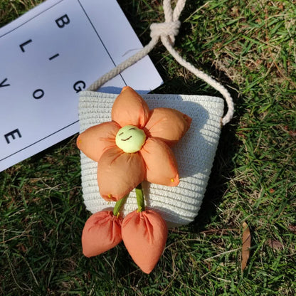 Borsa a tracolla per bambina estiva fatta a mano borsa a tracolla per bambini in paglia di fiori borsa a tracolla per bambini chiavi per bambini portamonete Mini borsa da principessa carina