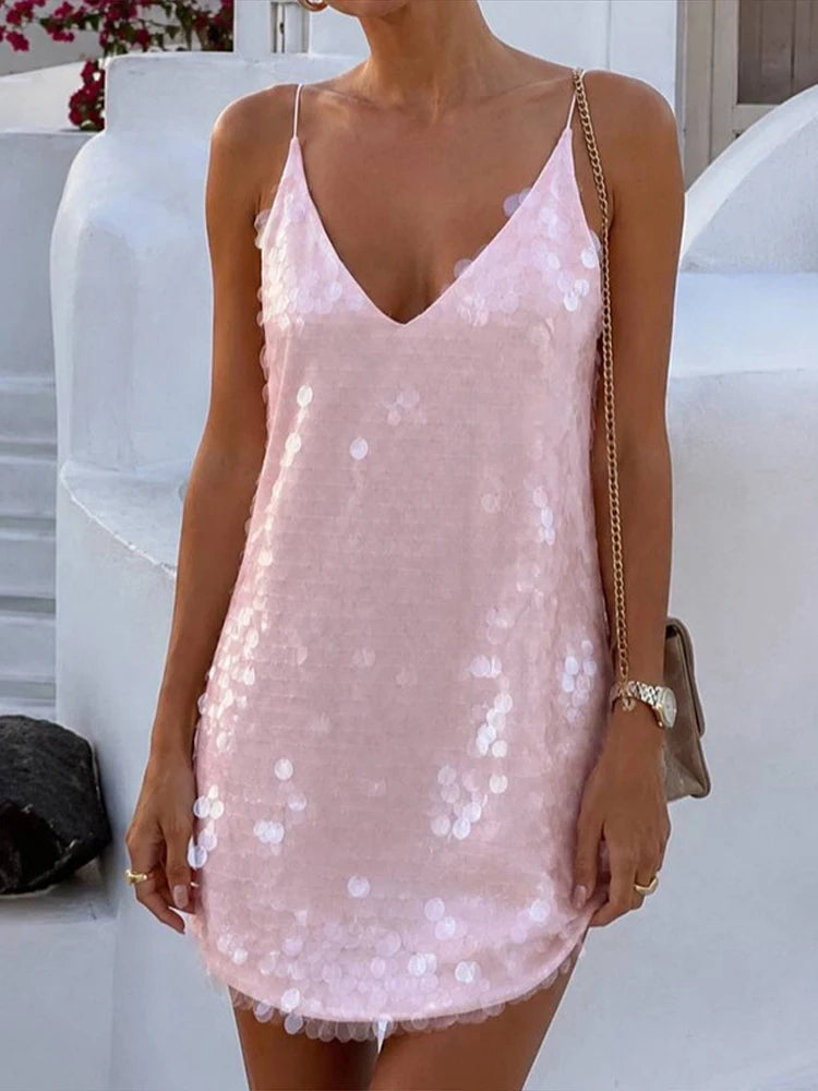 Minigonna da donna con paillettes bianca estiva casual Y2K, nuova collezione 2026 per vacanze e feste, abbigliamento da spiaggia