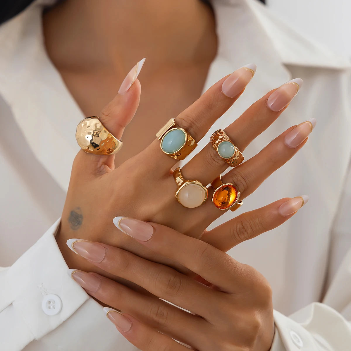 Ingemark 5 Pz/set Retro Color Oro Irregolare Anello di Metallo per Le Donne Della Boemia Aperto Regolabile Anello Ampio Estetico Y2K Regalo Dei Monili