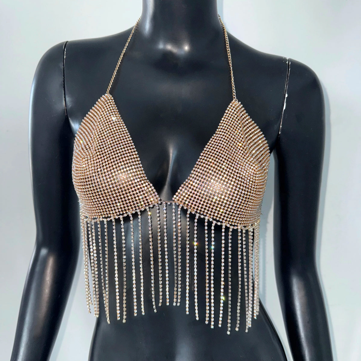 Summer Women Shiny Rhinestone Tank Top Sexy Backless V Neck Halter Neck Metal Chain Tassel Camisole Rave Party Club Crop Tops