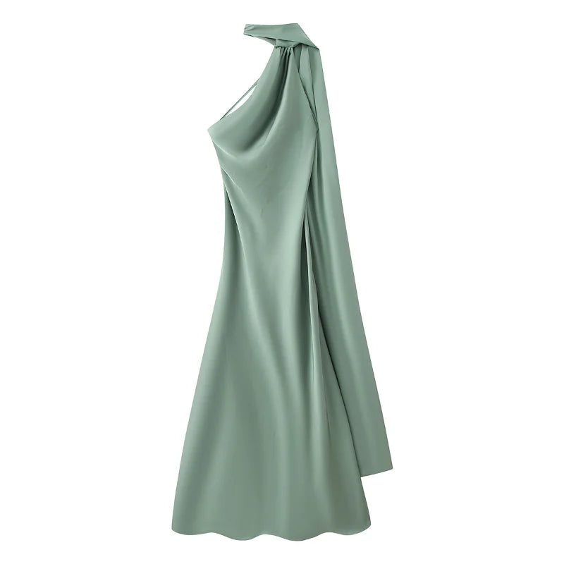 Elegante Abito Lungo da Festa in Raso con Nastro, Vestito Femminile Senza Maniche con Schiena Scoperta, Abiti Chic da Sera Primavera-Estate 2026