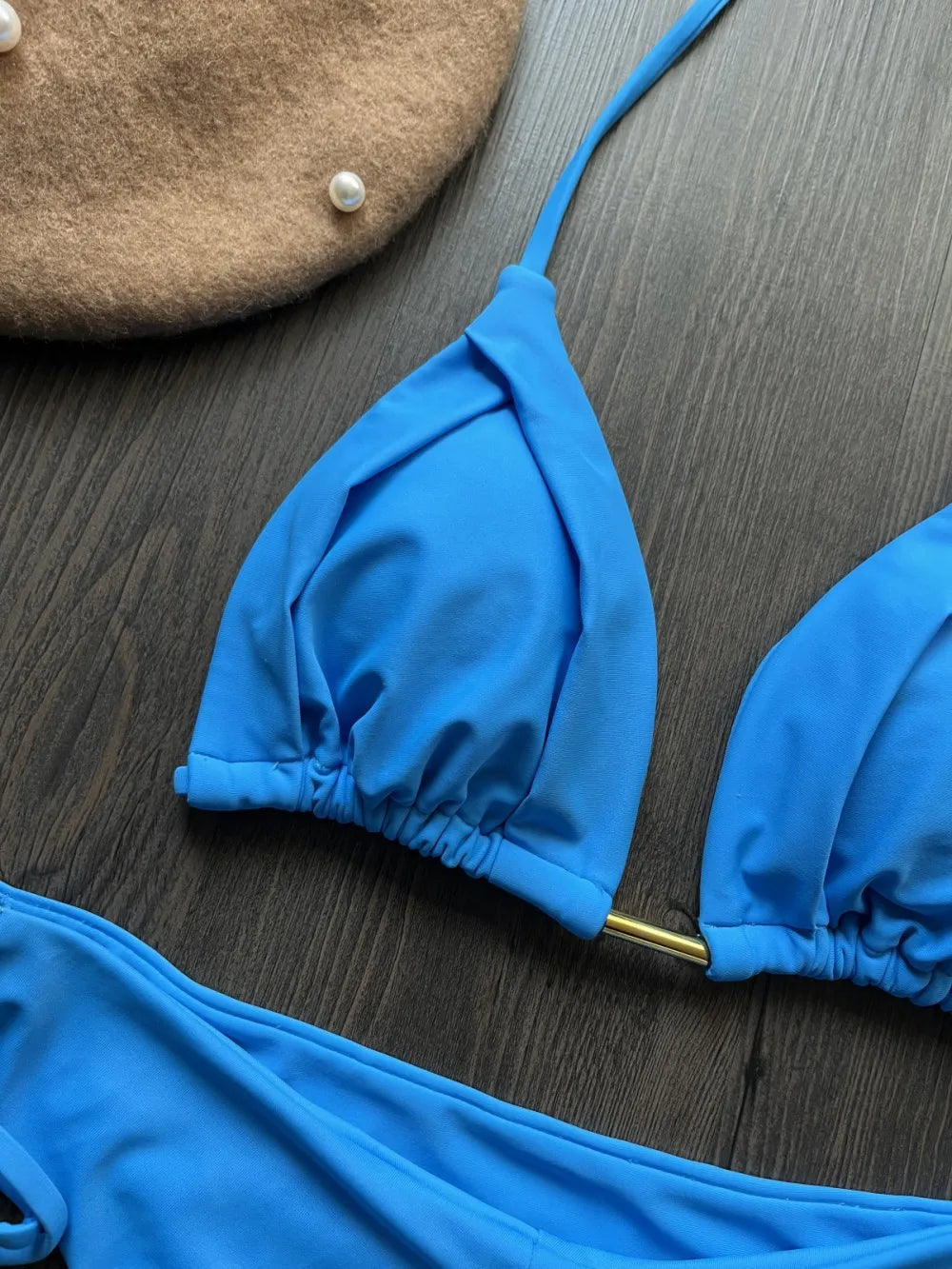 Solid color sexy swimsuit women's new bikini blue beachwear split Brazilian bikini set