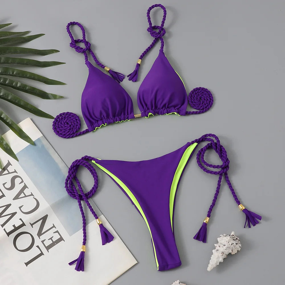 Costume da bagno donna bikini set bikini sexy con coulisse costumi da bagno leopardo due pezzi costume da bagno costume da bagno bikini con lacci biquinis