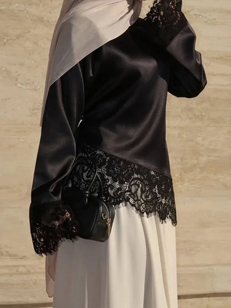 Top Casual con Inserti in Pizzo e Lacci, Pullover da Donna Slim con Cintura in Vita e Collo Tondo, Nuova Collezione Primavera 2026