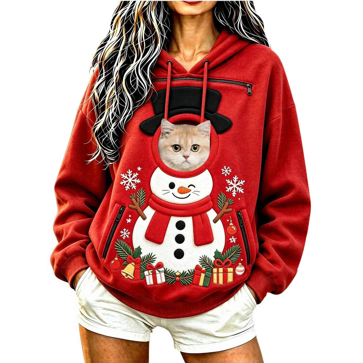 Felpa con cappuccio per trasporto animali domestici, modello unisex, con motivi natalizi divertenti e simpatici, felpa con tasca per animali domestici.