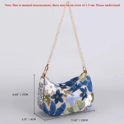 Borse a tracolla da donna con ricamo floreale carino Catene con paillettes alla moda Borsa a tracolla Borsa da spiaggia casual estiva Borsa e portamonete Hobos