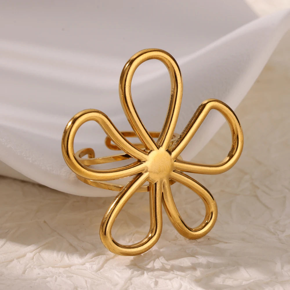 Anelli con fiori grandi esagerati in acciaio inossidabile per le donne Anello da dito con girasole color oro Regalo di gioielli estetici di moda femminile