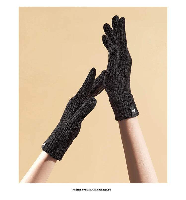Guanti touchscreen Semir in maglia da uomo inverno 2025 abbigliamento a mano caldo morbido pile elastico confortevole ciclismo coppia casual