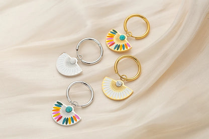 Lokaer Trendy Bohemia Fan Hoop orecchini per donna ragazze orecchini in acciaio inossidabile placcato oro 18 carati fatti a mano con smalto colorato E22200