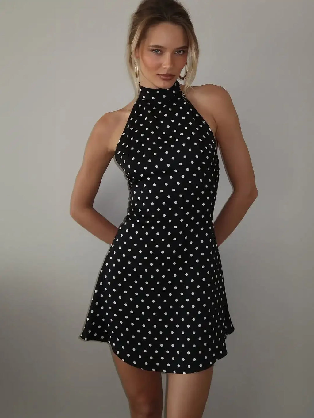 Tuularose Abito a pois alla moda Abito vintage a vita alta senza maniche con scollo senza schienale Abito con lacci Abiti da donna di lusso per feste sexy Y2k