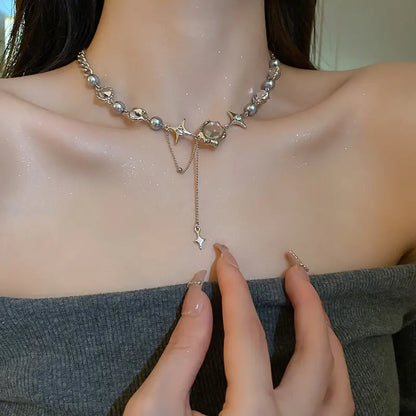 Collana girocollo donna Thorn Desin collana fata vetro opale collana catena clavicola elegante girocollo festa Color argento
