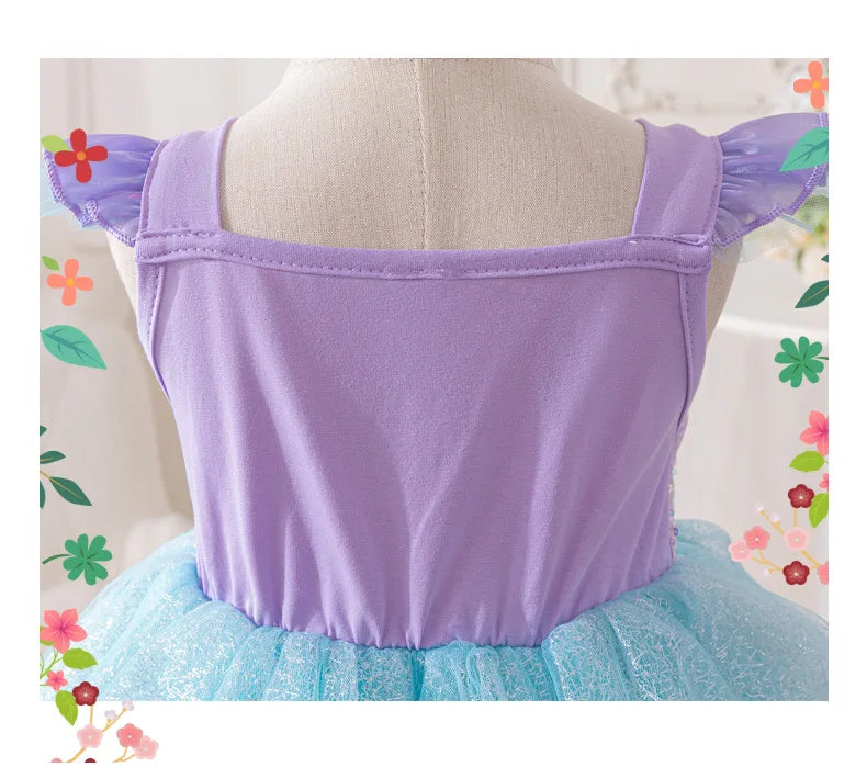 Costume da spettacolo con paillettes Abiti da principessa per ragazza Gonna a rete con fionda Abito da ragazza di compleanno Abiti da ragazza per feste a tema sirena