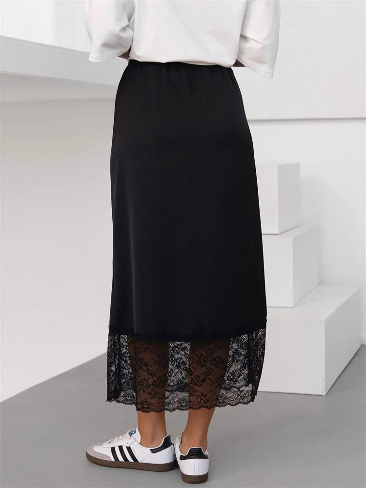 Tossy bianco casual gonna lunga in pizzo per le donne sottile a vita alta patchwork elegante abiti da pendolare estate 2025 maxi gonna femminile nuova