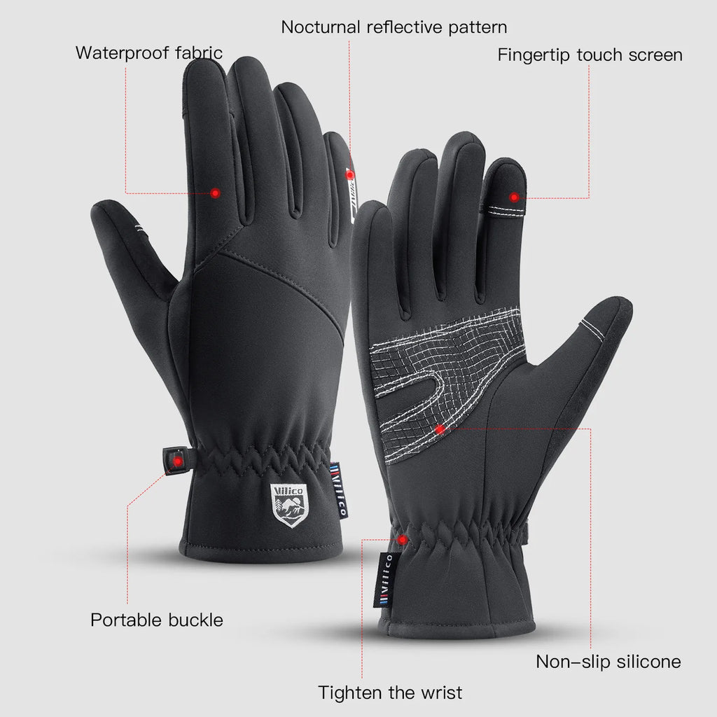 Guanti da ciclismo impermeabili invernali da uomo Sport all'aria aperta Corsa da moto Sci Touch Screen Guanti in pile antiscivolo Caldi dita intere