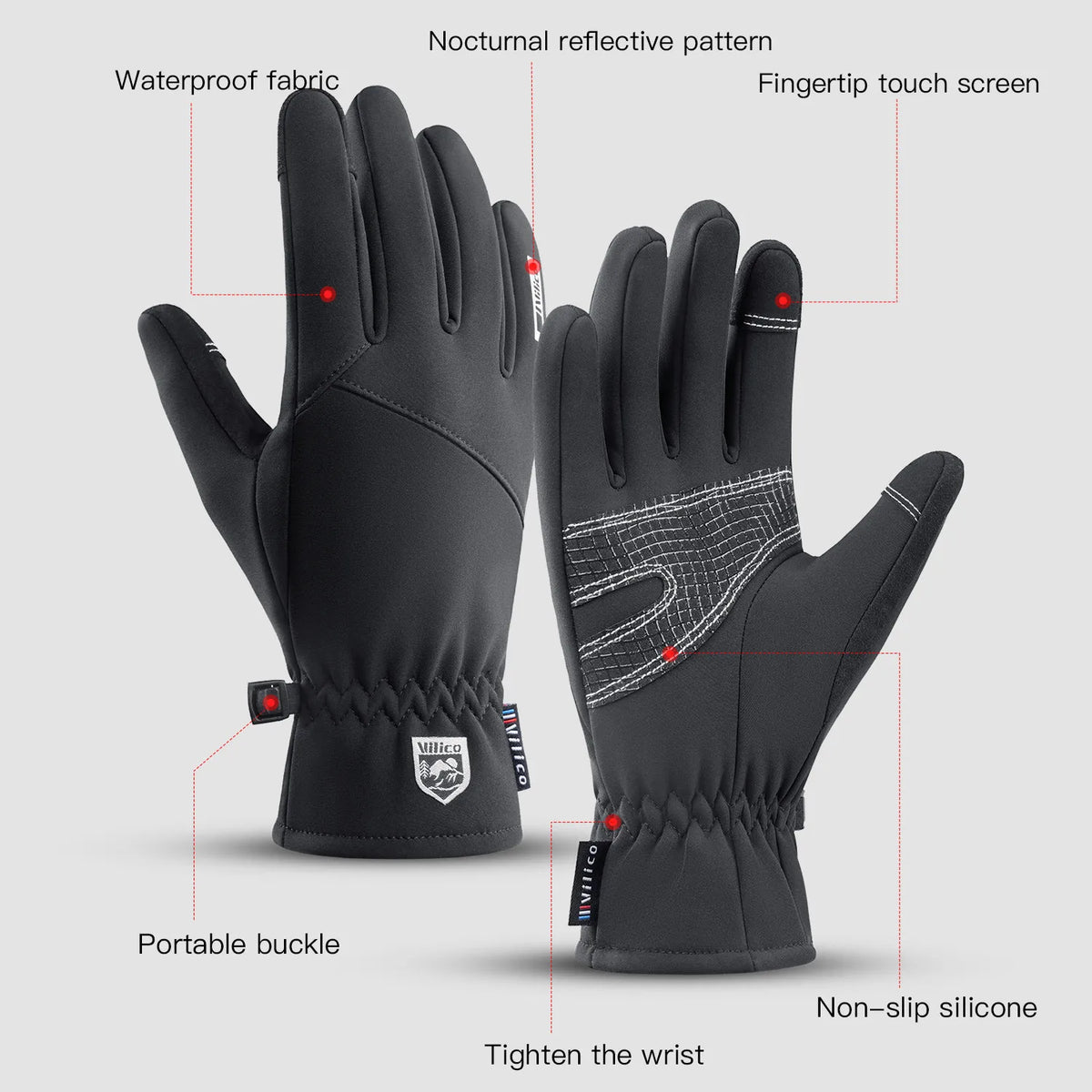 Guanti da ciclismo impermeabili invernali da uomo Sport all'aria aperta Corsa da moto Sci Touch Screen Guanti in pile antiscivolo Caldi dita intere