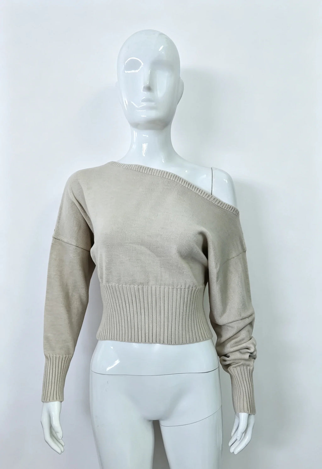 Maglione da donna monospalla in maglia, elegante, a maniche lunghe, caldo, con cintura in vita, pullover ampio, abbigliamento invernale autunnale, nuovo modello tinta unita