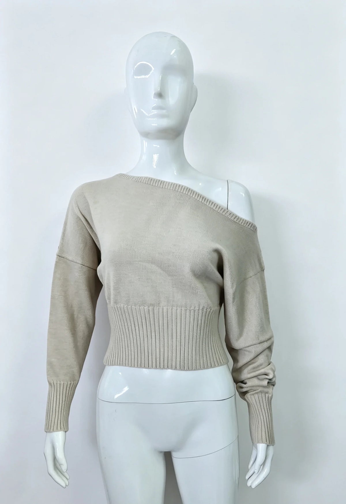 Maglione da donna monospalla in maglia, elegante, a maniche lunghe, caldo, con cintura in vita, pullover ampio, abbigliamento invernale autunnale, nuovo modello tinta unita