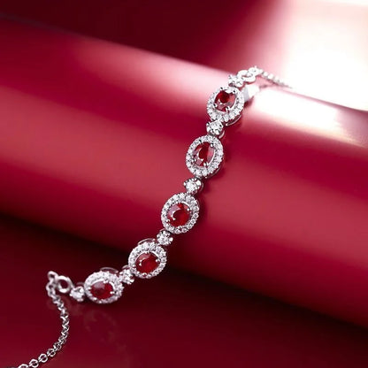 Bracciale in argento 925 con diamanti tempestati di rubini Bracciale ovale in stile trendy squisiti braccialetti rossi di fascia alta gioielli da sposa regali donna