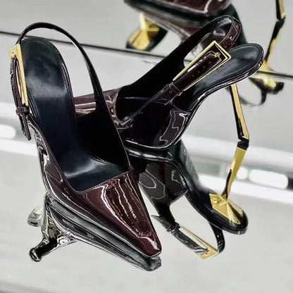 New Autumn 2024 Square Toe Slim Heel Retro Toe Women's Shoes with Patent Leather High-heeled Sandals