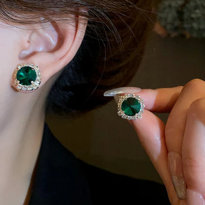 Orecchini a bottone con collana di strass verdi di lusso per le donne collane con Choker di cristallo Set di gioielli per banchetti di matrimoni di moda da donna