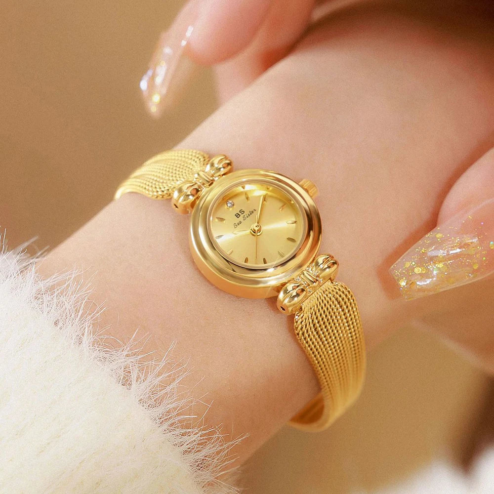 Novità in orologi da donna 2025 Orologio piccolo di lusso vintage dorato per donna Orologio da polso al quarzo in oro moda originale