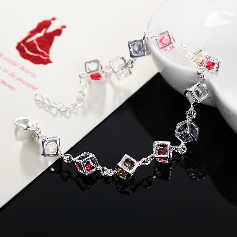 Bracelets en Argent Sterling 925 pour Femmes, Cadeau de Mariage, Bijoux Tendance, Bracelet Coloré en Zircon et Cristal