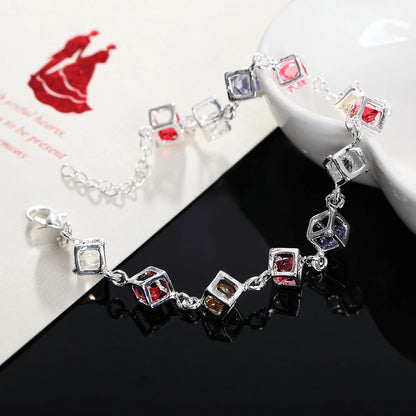 Bracelets en Argent Sterling 925 pour Femmes, Cadeau de Mariage, Bijoux Tendance, Bracelet Coloré en Zircon et Cristal
