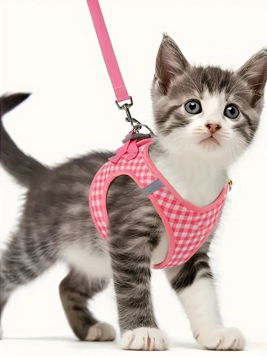 Tuta per gatti, Tessuto traspirante con motivo scozzese, Accessori metallici durevoli con strisce riflettenti, Lavabile a mano, Fibra di poliestere, Adatto per la maggior parte dei gatti, Forniture per animali Accessori per g