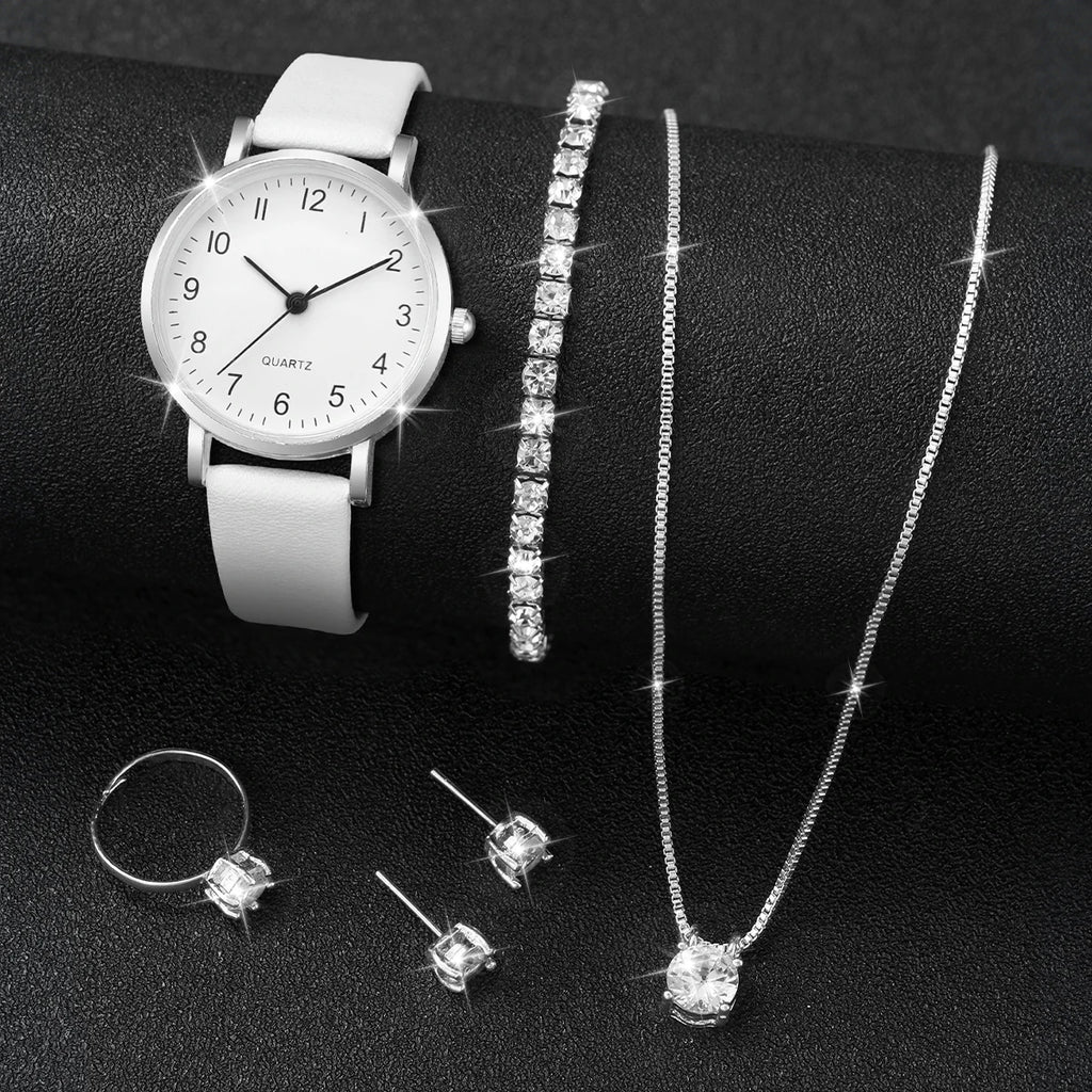5/6 pezzi orologio al quarzo da donna alla moda cinturino in pelle orologi analogici al quarzo con gioielli con diamanti (senza scatola)