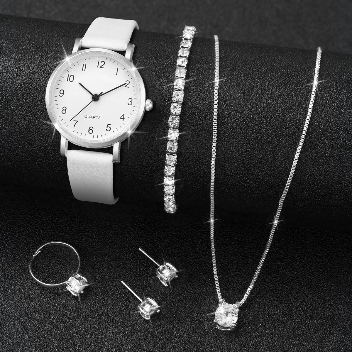 5/6 pezzi orologio al quarzo da donna alla moda cinturino in pelle orologi analogici al quarzo con gioielli con diamanti (senza scatola)