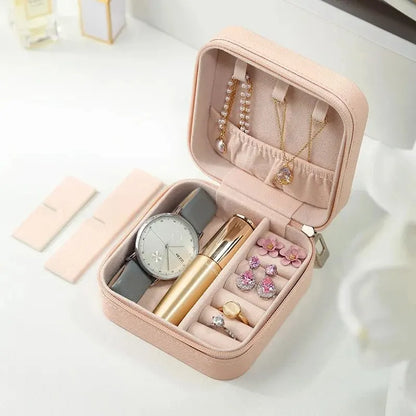 Mini scatola portaoggetti portatile per gioielli, organizer da viaggio, custodia per gioielli, orecchini in pelle, collana, anello, espositore per gioielli