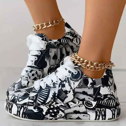 Scarpe da ginnastica da donna scarpe con la suola spessa 2024 nuova estate dipinta a mano Graffiti scarpe da esterno Casual scarpe da ginnastica da donna Zapatos De Mujer