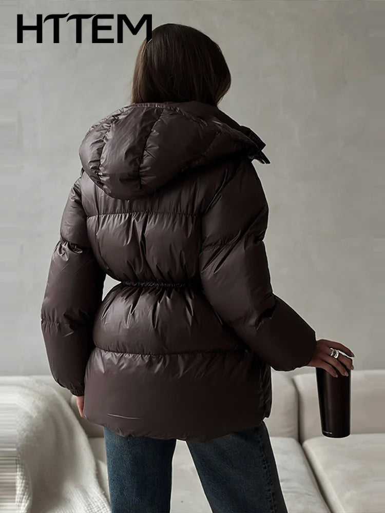 Giacca invernale da donna con cappuccio, calda, con cintura in vita regolabile, maniche lunghe, chiusura con zip, cappotto imbottito da donna, moda 2026, parka spessa da donna
